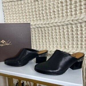 Patricia Nash Black Michaela Slip on Mules Leather Block Heel  Size 6